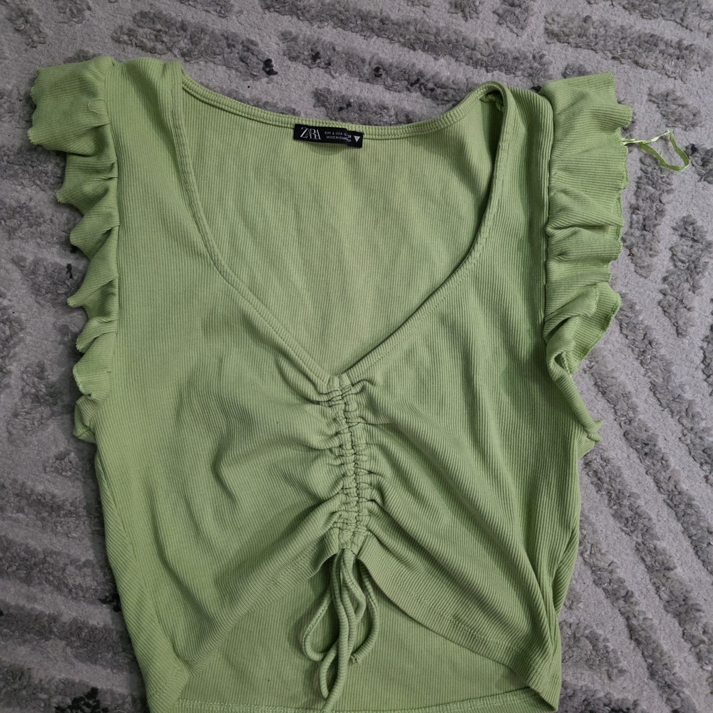 Zara Light Green Ruffle Crop Top